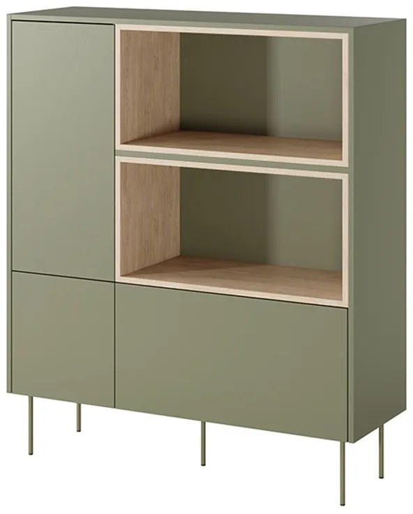 Komoda dvojdverová vysoká Desin 120 2D1SZ - Oliva / Dub nagano