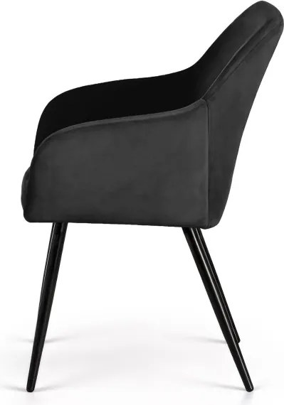 Sada šiestich jedálenských stoličiek ESTELLE zamatové, čierne / čierne nohy (6 ks)