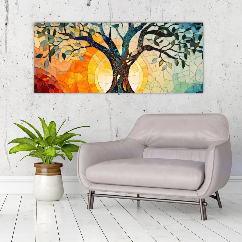 Obraz – Mozaika – slnko a strom I. (120x50 cm)