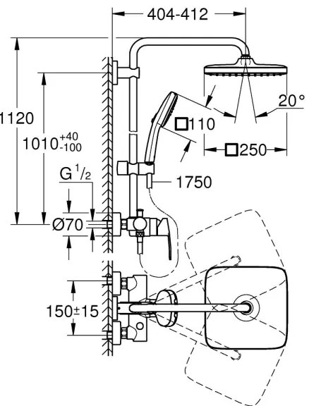 GROHE 26985001 - Sprchový systém VITALIO COMFORT 250 250 × 250 mm lesklý chróm