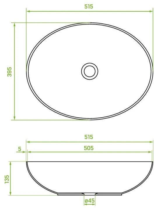 Laveo Desna, umývadlo na dosku 515x395x135 mm, čierna matná, LAV-VUD_B251