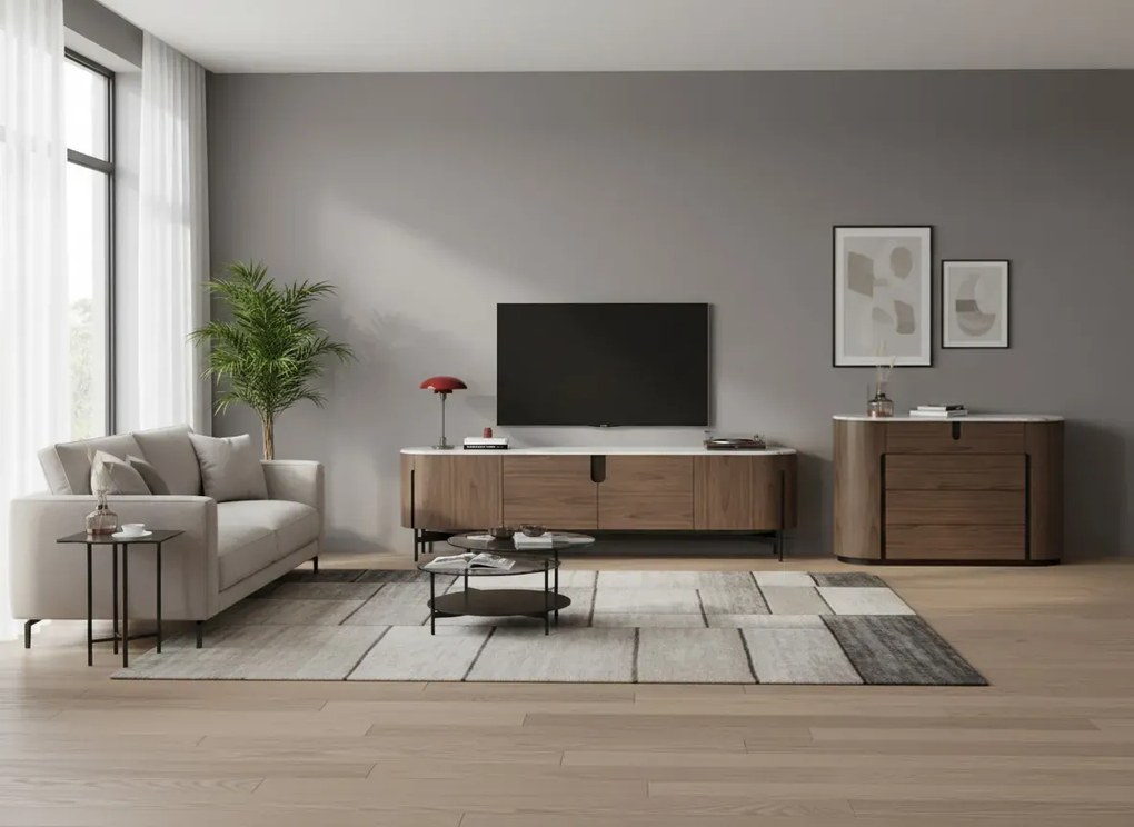 TV stolek Silario 220 cm ořech/mramor