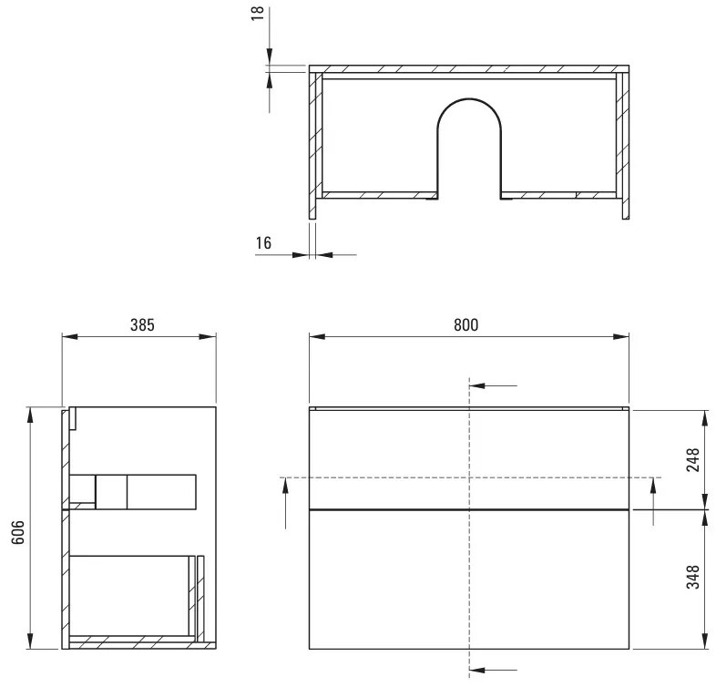 Deante Tubo, závesná skrinka 800x385x600 mm, čierna mantá, DEA-STU_NU81