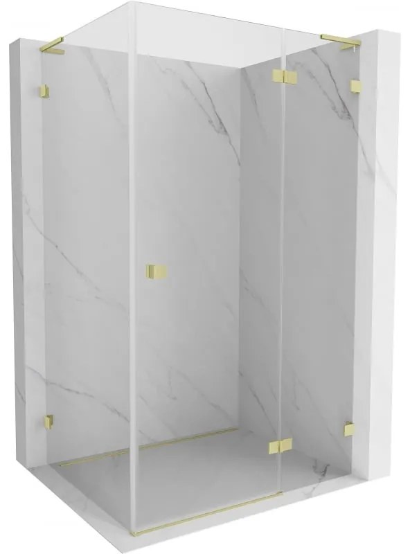 Mexen Lunar, L pravý výklopný sprchový kút 85 x 80 cm, 8mm číre sklo, zlatý kartáčovaný - 834L-085-080-55-00-P