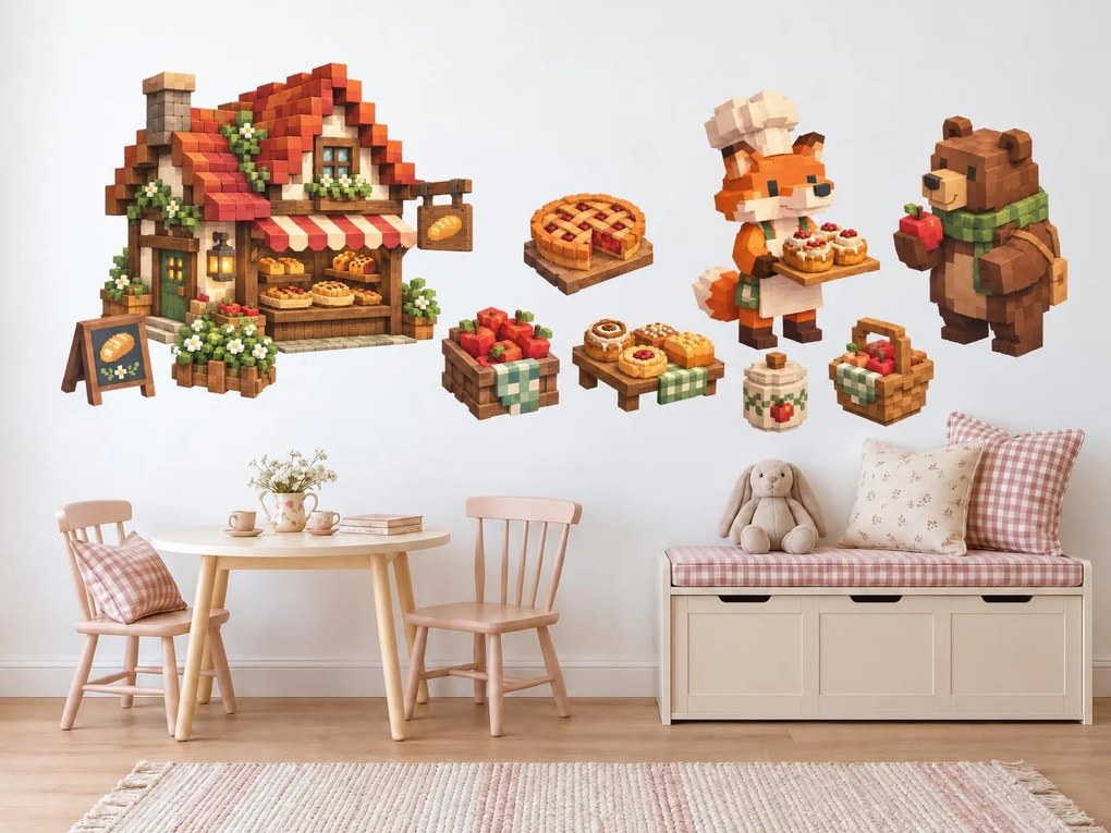 Minecraft Liščí pekárna s medvídkem arch 46 x 34 cm