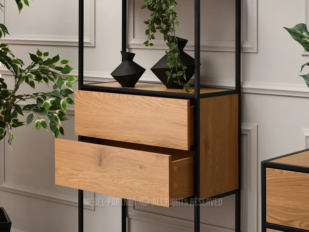 Regál Soren Reg (dub + čierna). Akcia -18%. Vlastná spoľahlivá doprava až k Vám domov. 1111379