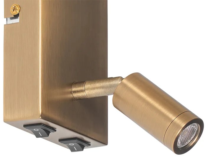 Moderné nástenné svietidlo biele a bronzové s lampou na čítanie - Renier