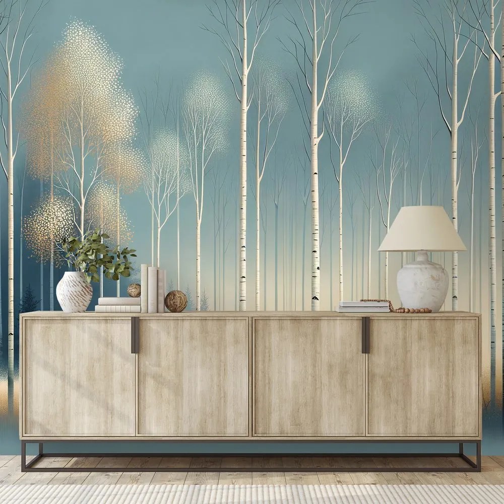 Samolepiaca tapeta zasnežený les v hmle