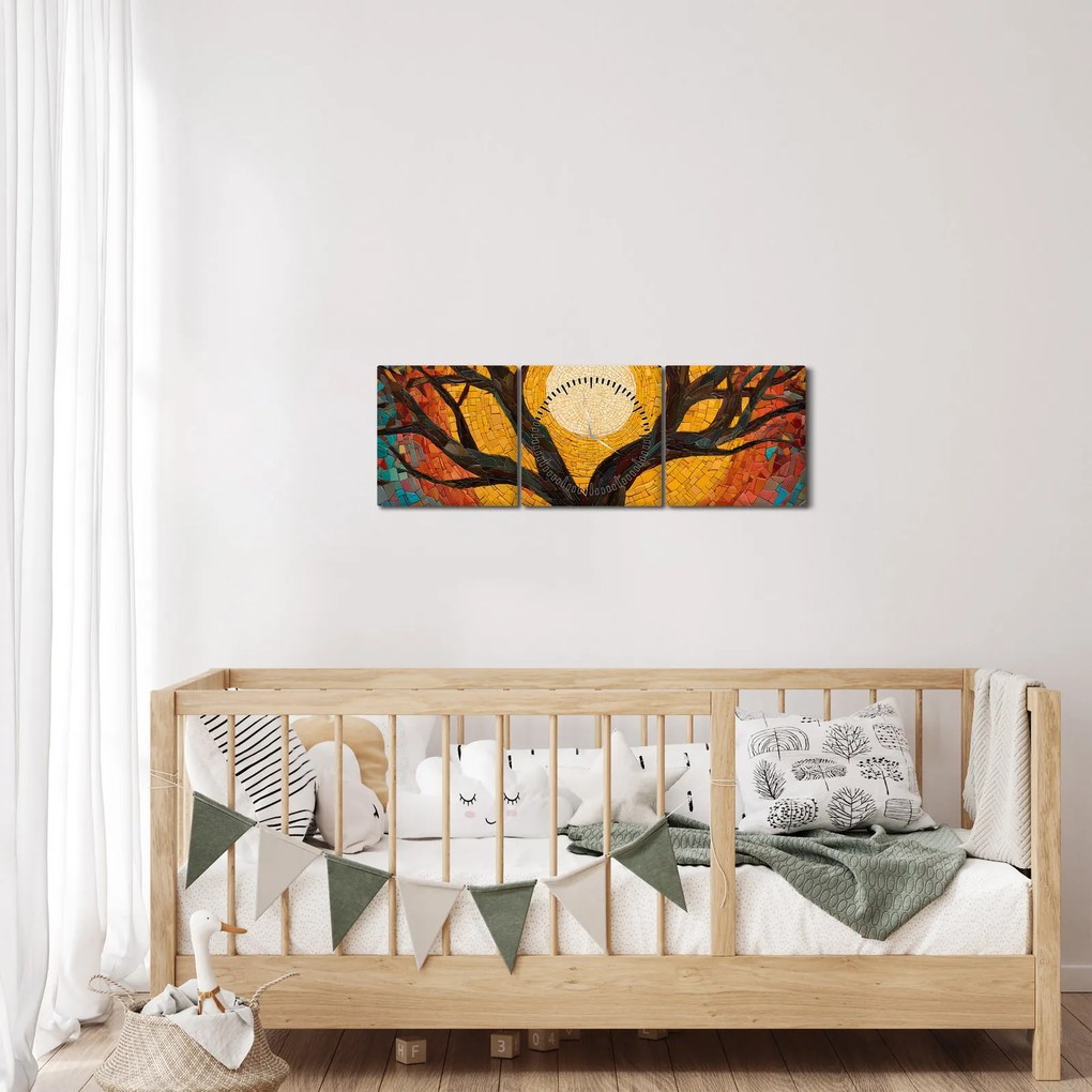 Obraz - Slnko v korune stromu života (s hodinami) (90x30 cm)