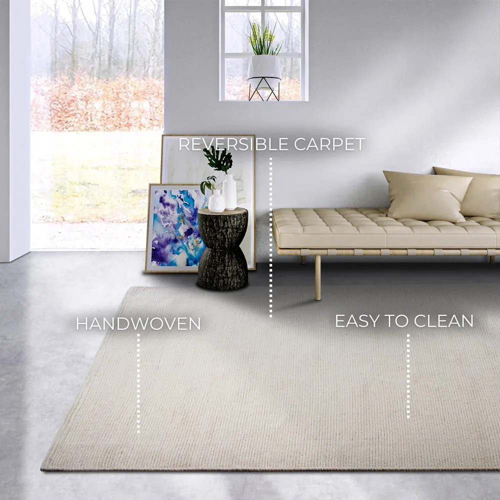 Krémovobiely ručne tkaný koberec s prímesou vlny 190x280 cm Pradesh Natural White – Elle Decoration