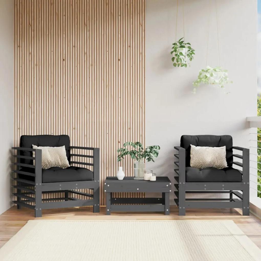 Záhradné stoličky s vankúšmi 2 ks sivé borovicový masív 825676