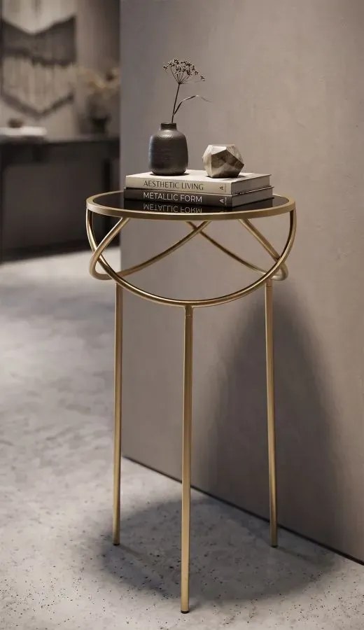 Príručný stolík Ring 40 cm čierno-zlatý