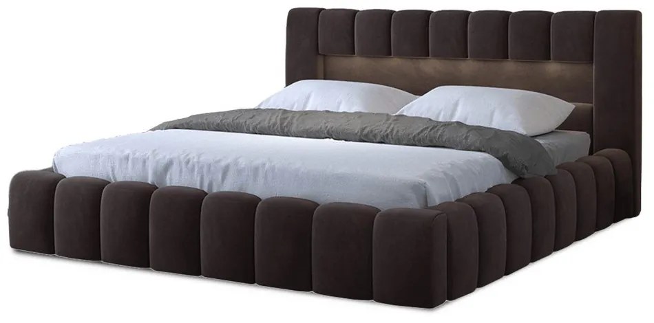 Tmavohnedá čalúnená dvojlôžková posteľ s úložným priestorom s roštom 140x200 cm Lamica – ELTAP