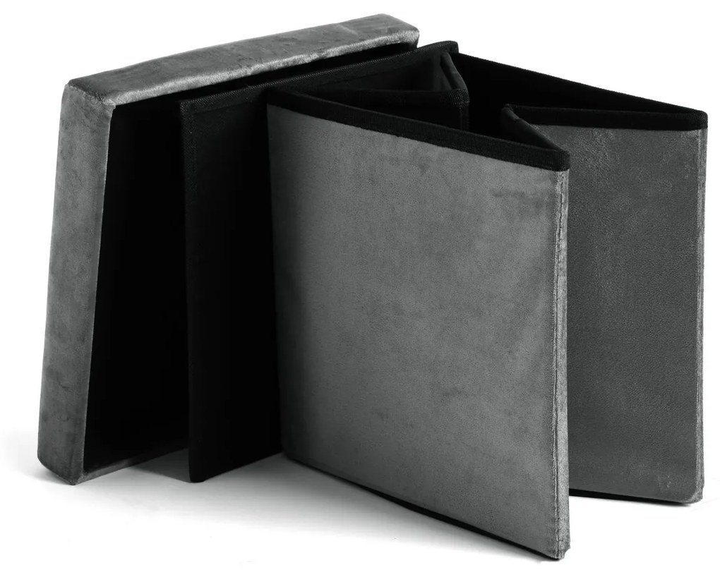 Taburet s úložným priestorom DIEGO L zamatový sivý