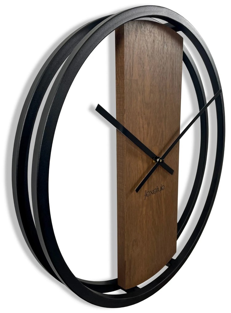 Hnedé drevené nástenné hodiny s priemerom 50cm