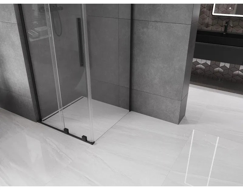 Mexen Velar L, sprchový kút s posuvnými dverami 110 x 110 cm, 8mm číre sklo, čierna matná, 871-110-110-03-70