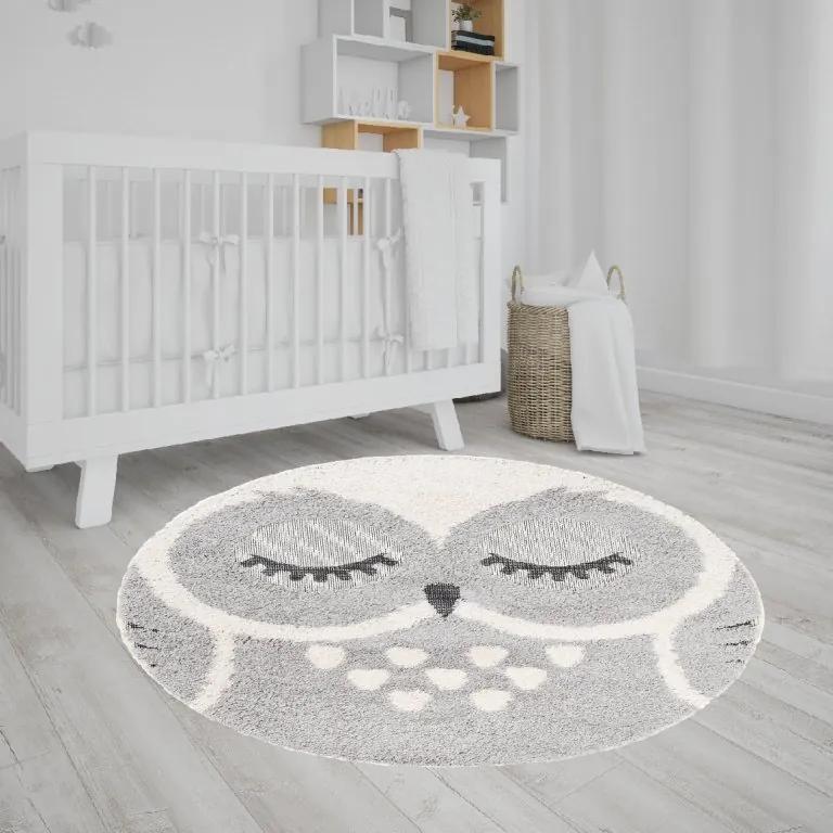 TA Okrúhly detský koberec s motívom sovy 120x120 cm | BIANO