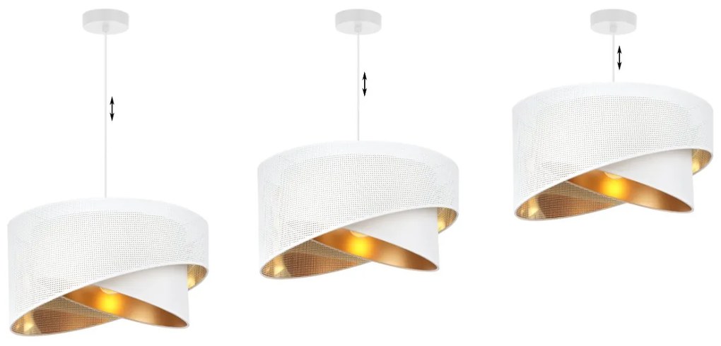 Závesné svietidlo Asti Duo1, 1x PVC/biele textilné tienidlo, (fi 45cm), g, w