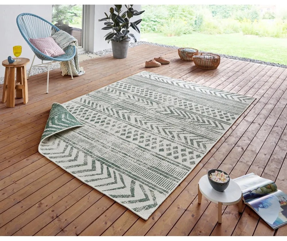 Zeleno-krémový vonkajší koberec NORTHRUGS Biri, 120 x 170 cm