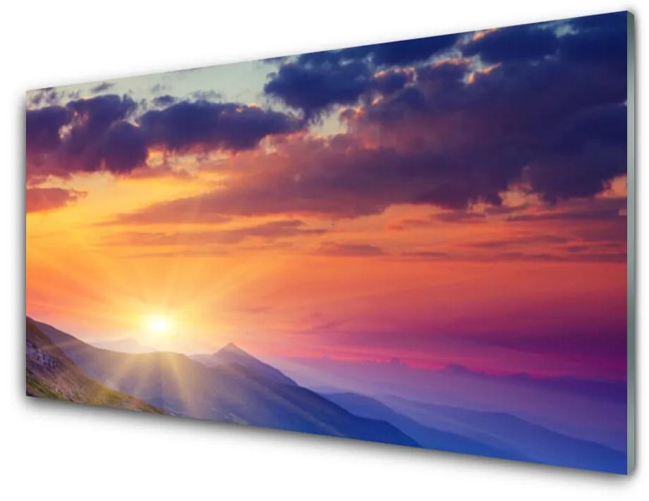 Skleneny obraz Slnko hory príroda 125x50 cm