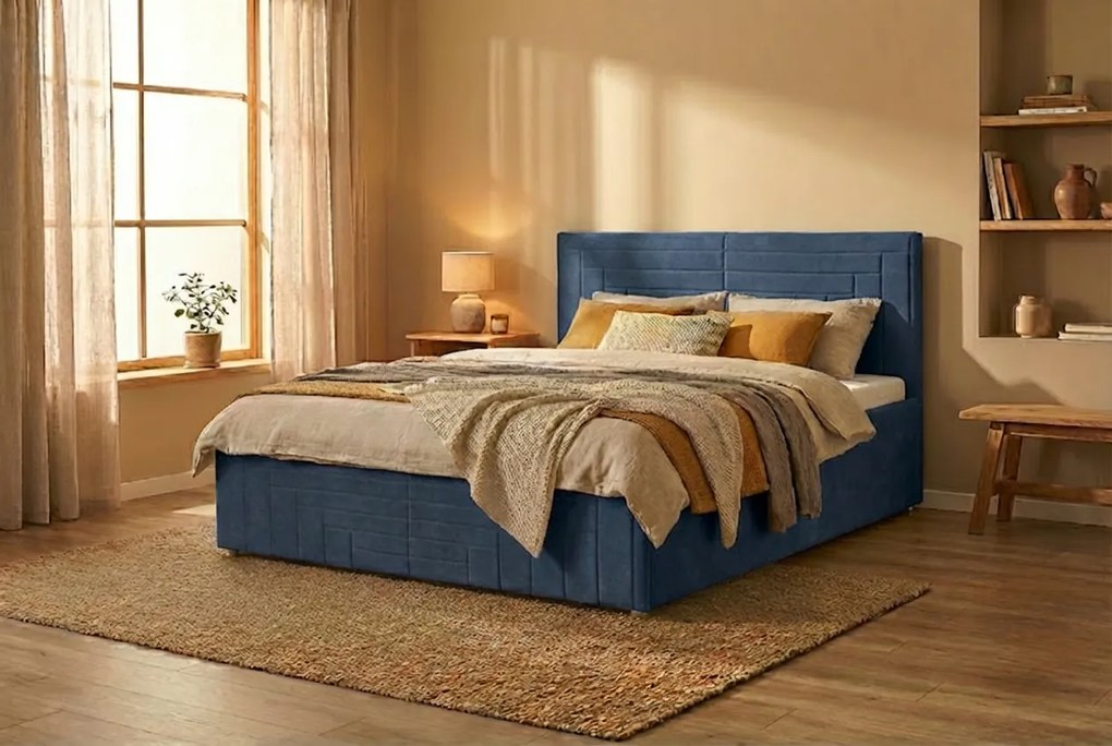 Postel FILI 160x200 cm Tmavomodrá S matracom