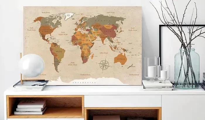 Obraz - World Map: Beige Chic Veľkosť: 30x20, Verzia: Premium Print
