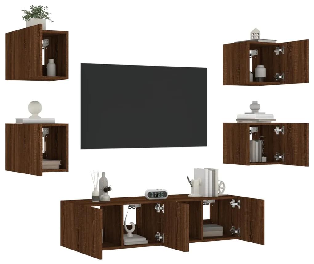 6-dielne TV nástenné skrinky s LED hnedý dub kompozitné drevo 3216859