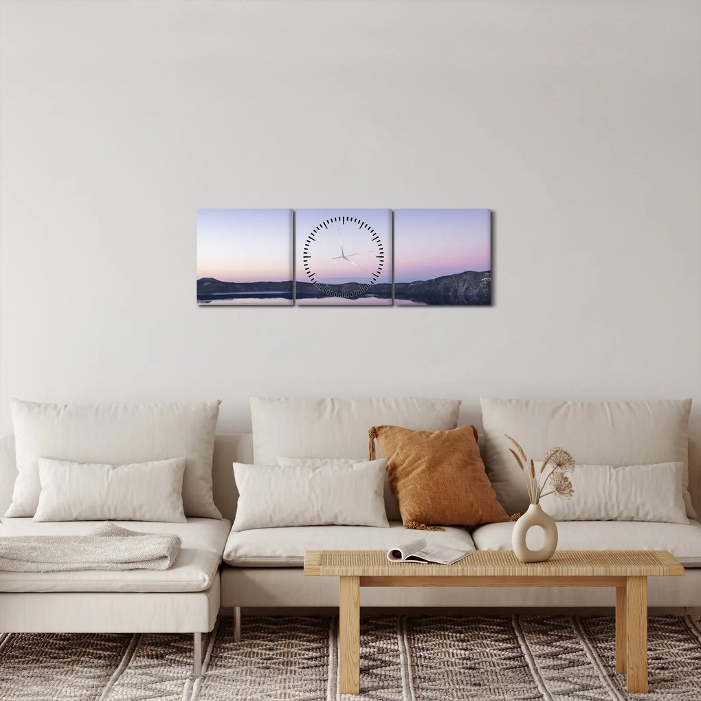 Obraz jazera (s hodinami) (90x30 cm)
