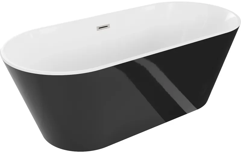 Mexen Flavia, voľne stojaca vaňa 150 x 75 cm, biela-čierna, brúsená oceľ prepad, 54031507575-97