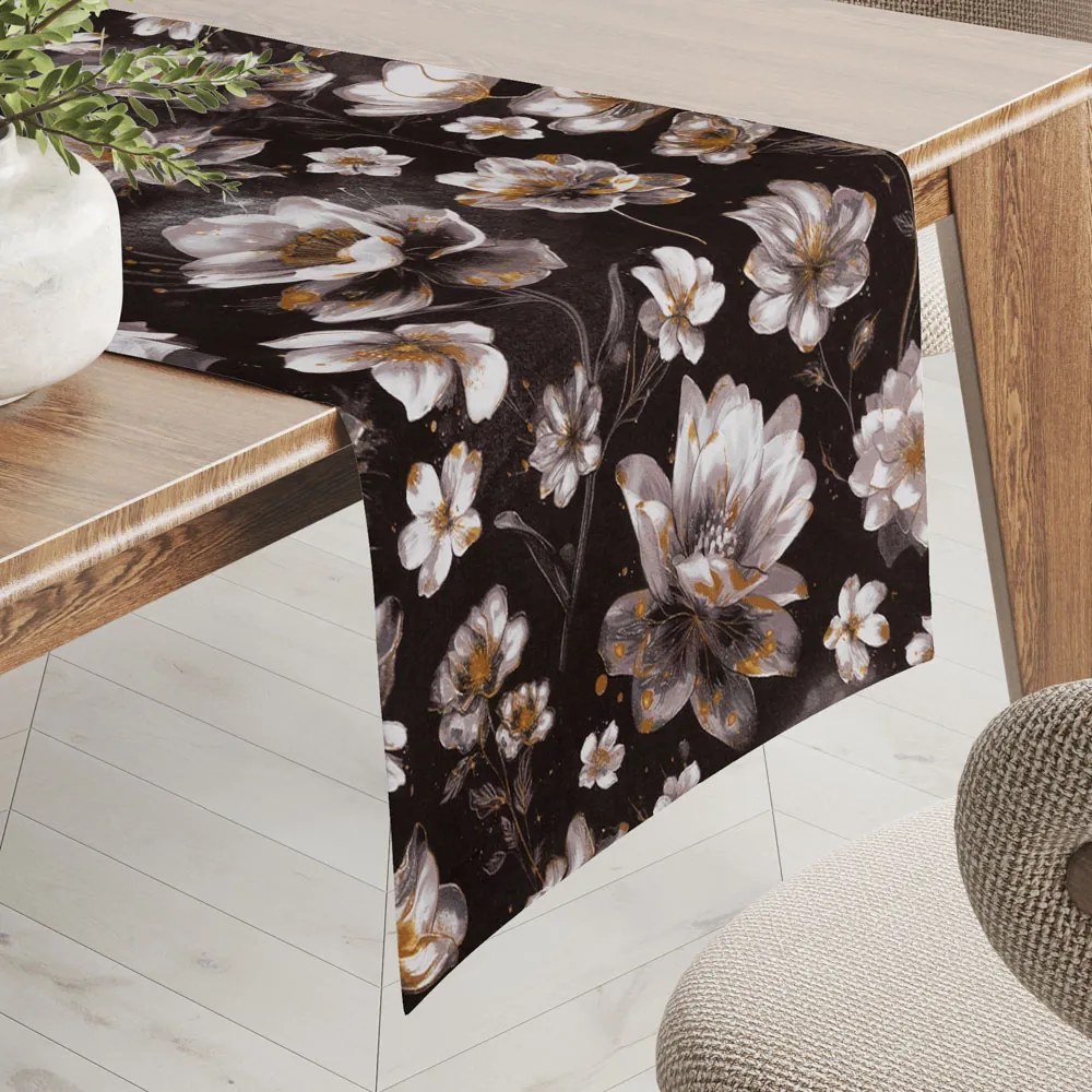Biante Bavlnený behúň na stôl Sandra SA-625 Magické lekná na temne hnedom 35x120 cm