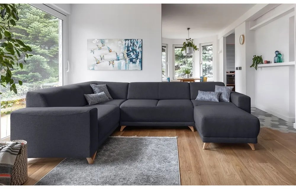 Antracitová rozkladacia/s úložným priestorom rohová pohovka (ľavý roh/do tvaru "U") Classy Sophie – Miuform