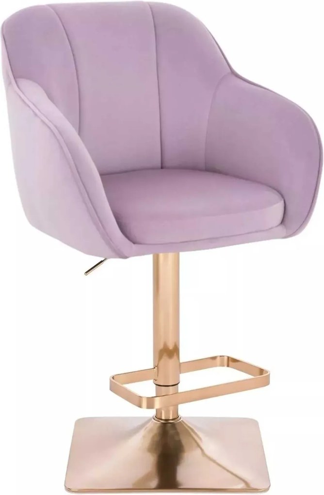 LuxuryForm DESIGN Barová stolička AVOLA VELUR na zlatej hranatej podstave - levanduľa