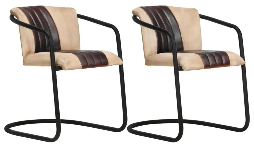vidaXL Jedálenské stoličky 2 ks, hnedé, pravá koža