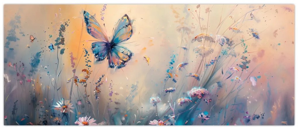 Obraz - Lúka s motýľom II. (120x50 cm)