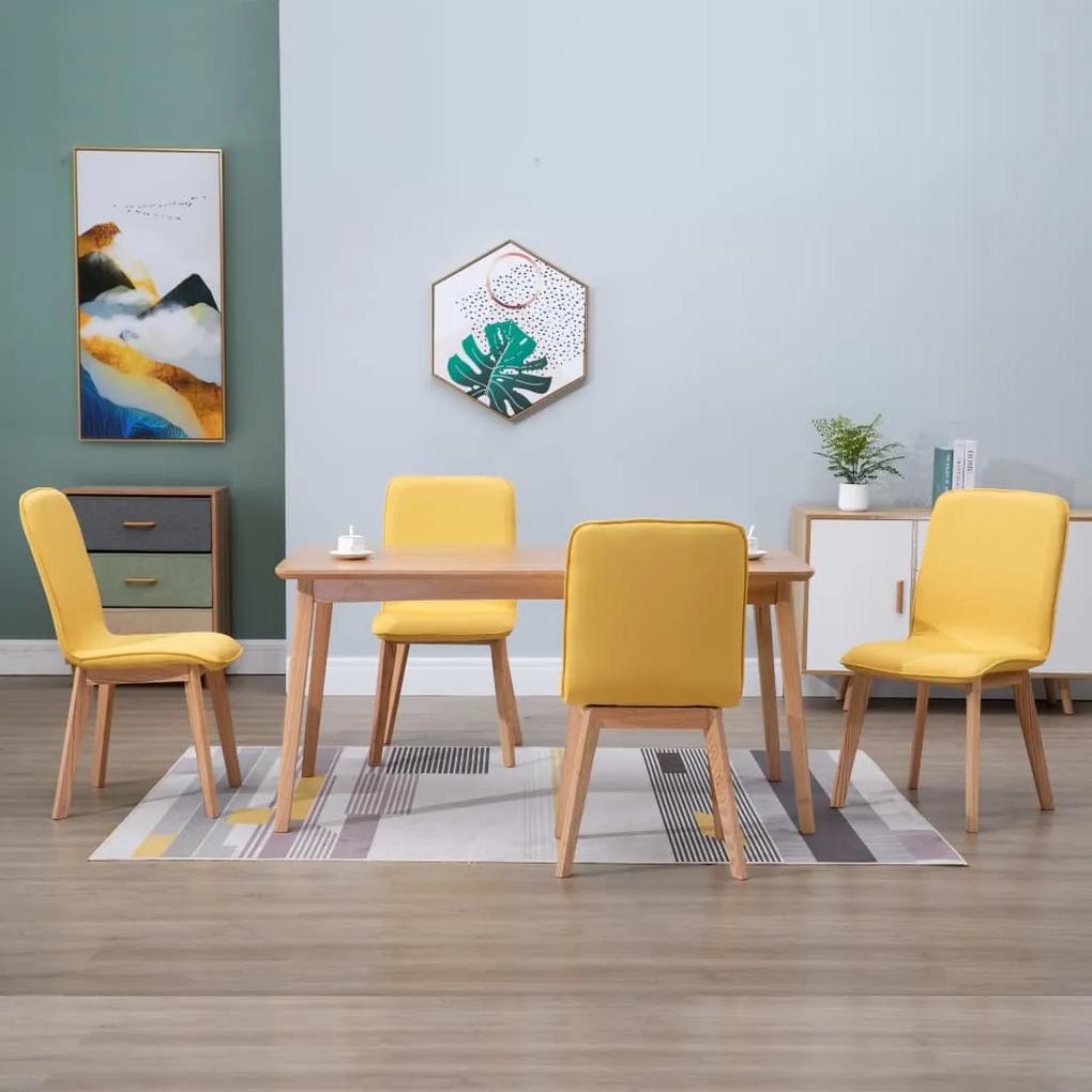vidaXL Jedálenské stoličky 4 ks, žlté, látka a dubový masív