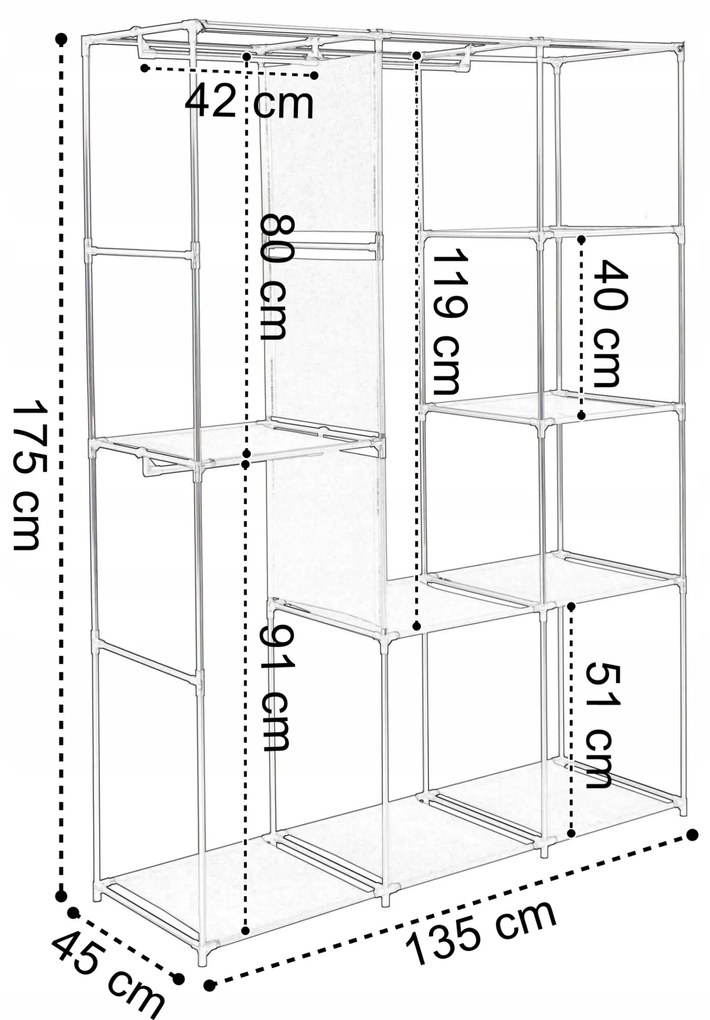 Látková šatníková skriňa s 8 policami CELINA sivá