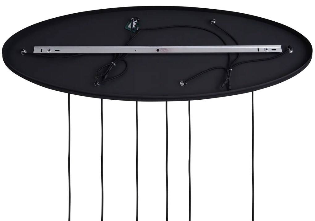 Art Deco závesná lampa čierna s oválnou stropnou doskou a zeleným a modrým sklom 6-svetelná - Douglass
