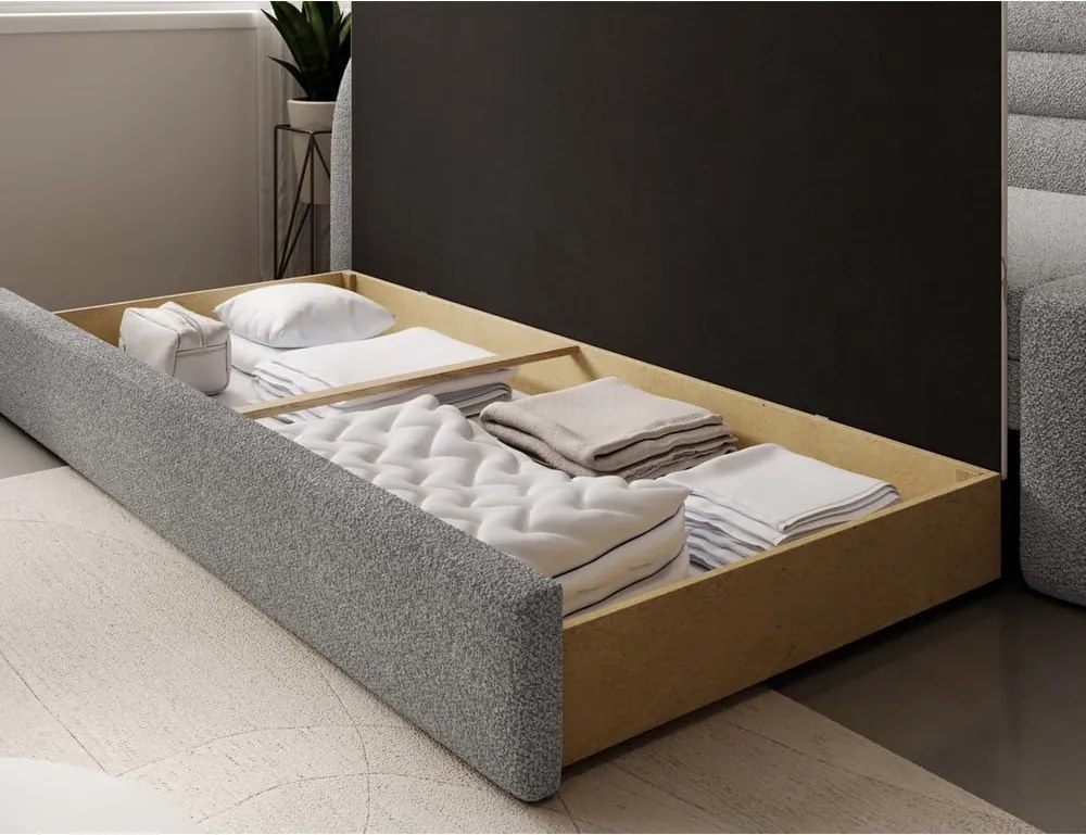 Sivá rozkladacia/s úložným priestorom pohovka z textílie buklé ľavý roh 223 cm Fabillo – ELTAP