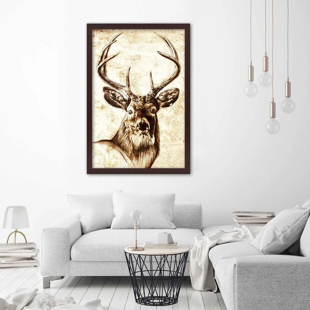 Gario Plagát Jeleň s veľkými parohmi ako ručne maľovaný Farba rámu: Bez rámu, Rozmery: 40 x 60 cm