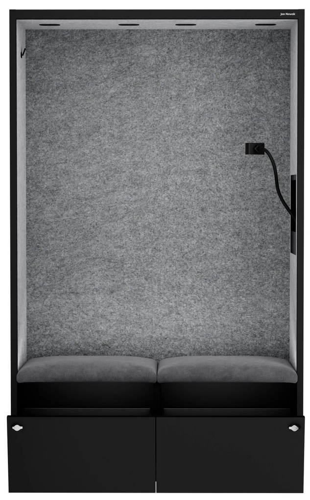 Kancelárska akustická kabína so sedadlom a portom USB-C, telo v čierny / sedák sivá v zelenej farbe, 1150 mm: SALLY MentalBox