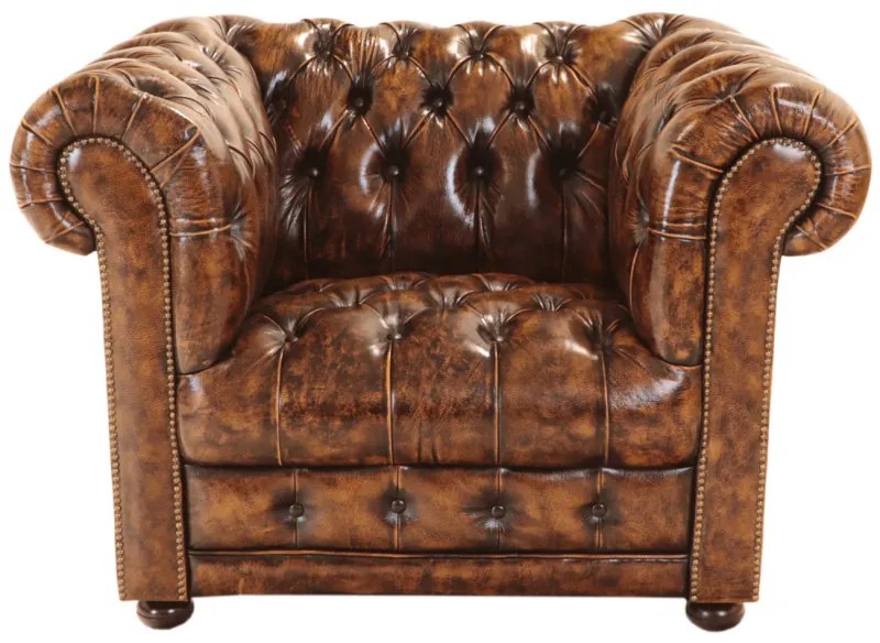 Pohovka jednomiestna Chesterfield Manchester z pravej hovädzej kože Whisky Whisky