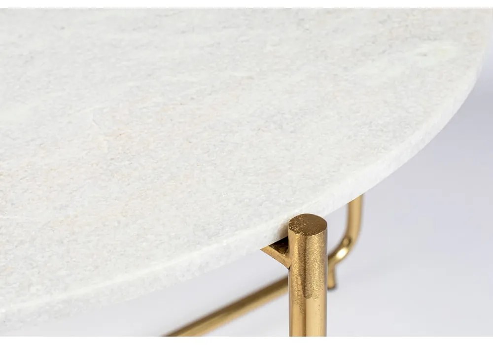 Okrúhly konferenčný stolík s mramorovou doskou v bielo-zlatej farbe ø 70 cm Timpa – White Label