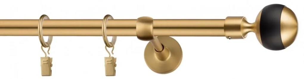 Dekorstudio Garniža jednoradová Guľa GLOBUS zlatá 19mm Dĺžka: 160cm, Typ uchytenia: Držiak otvorený, Typ príslušenstva: Krúžky tiché so štipcami
