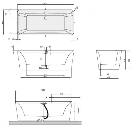VILLEROY & BOCH SQUARO EDGE 12 Duo 180x80 voľne stojaca vaňa quarylová+panel, Biela UBQ180SQE7PDV01