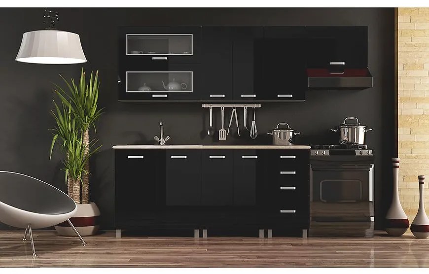 Kuchynská linka Lucjan 240 bez dosky čierny lesk