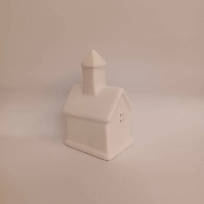 DECOLED Keramický kostelíček, 7,5 x 6 x 12 cm, teple bílá