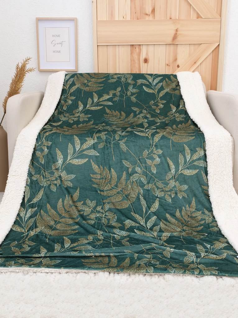 Baránková deka mikroplyš Digital 150 × 200 cm – Gabriela tmavo zelená