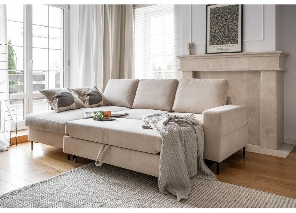 Béžová menčestrová rozkladacia rohová pohovka (ľavý roh) Lofty Lilly – Miuform