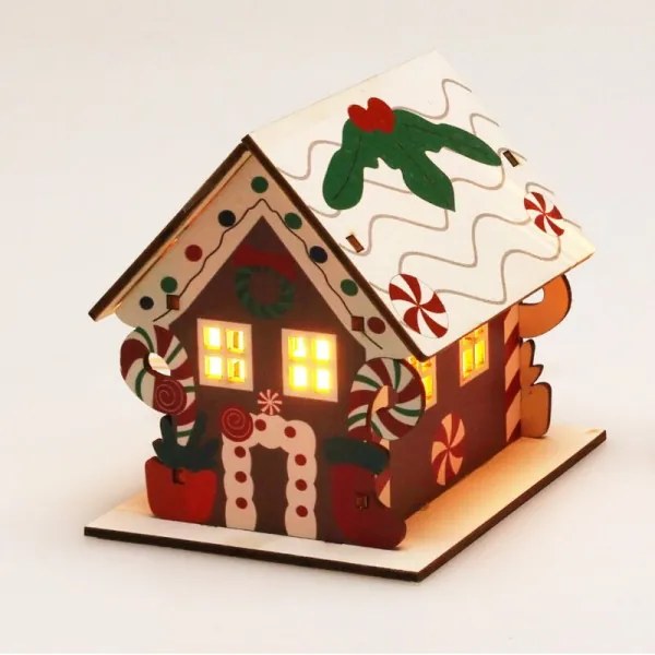 Set chalúpok v perníkovom dizajne s LED 9 cm, 3 ks