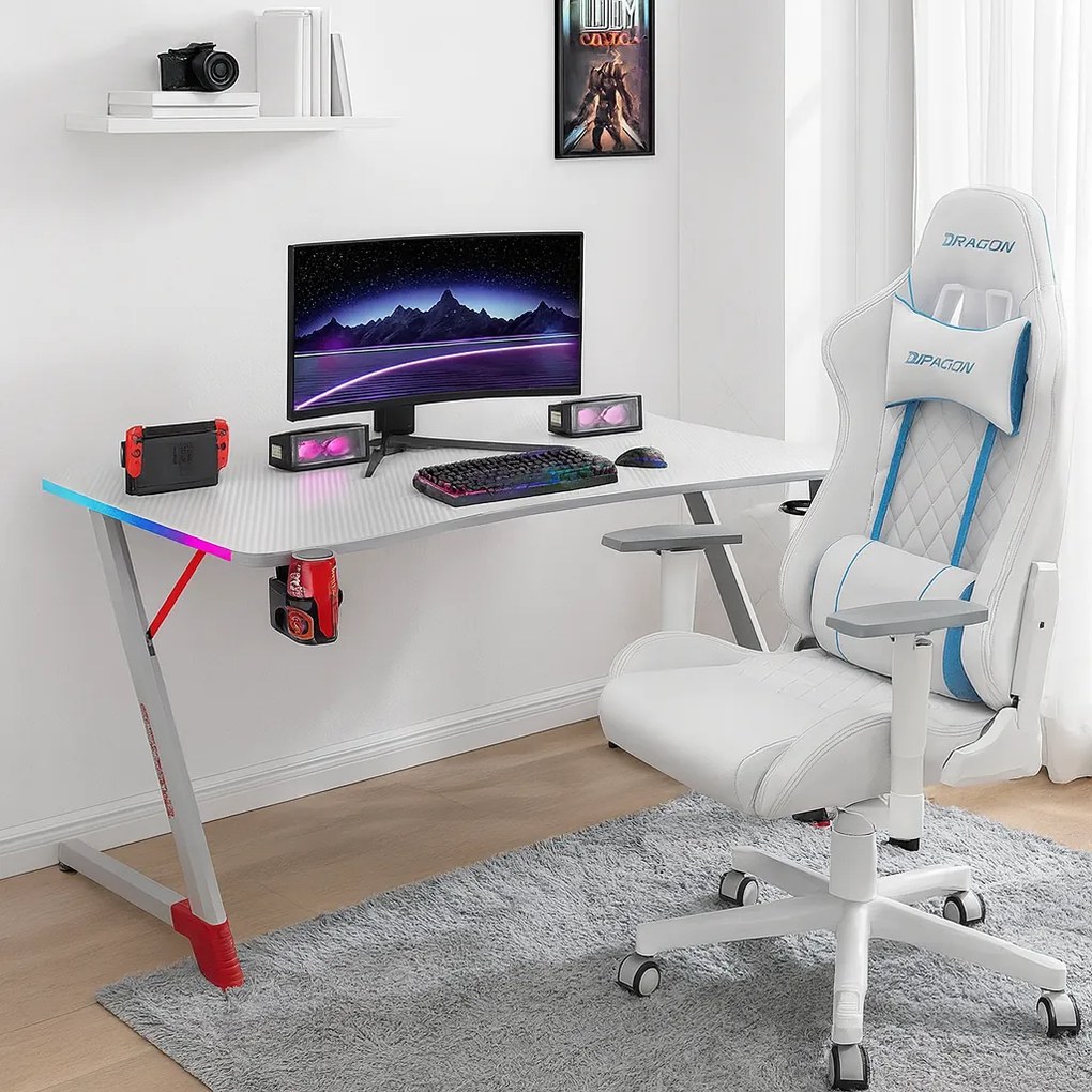 Herný stôl s podsvietením BG01 biely 140 cm